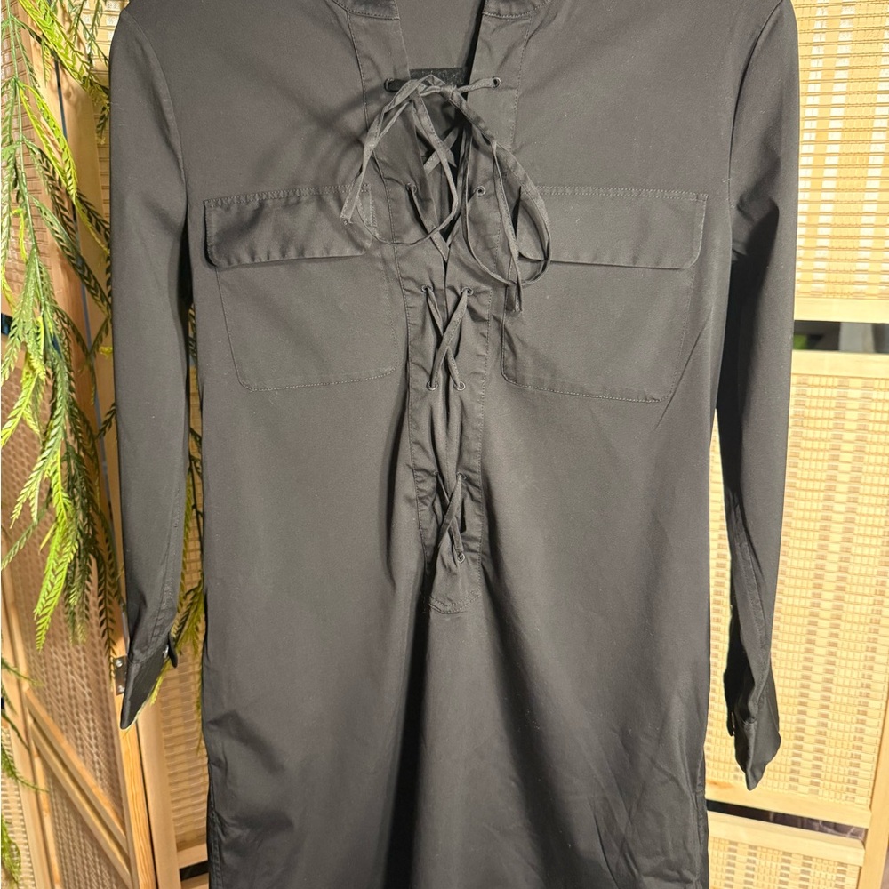 Theory Black Lace-Up Dress